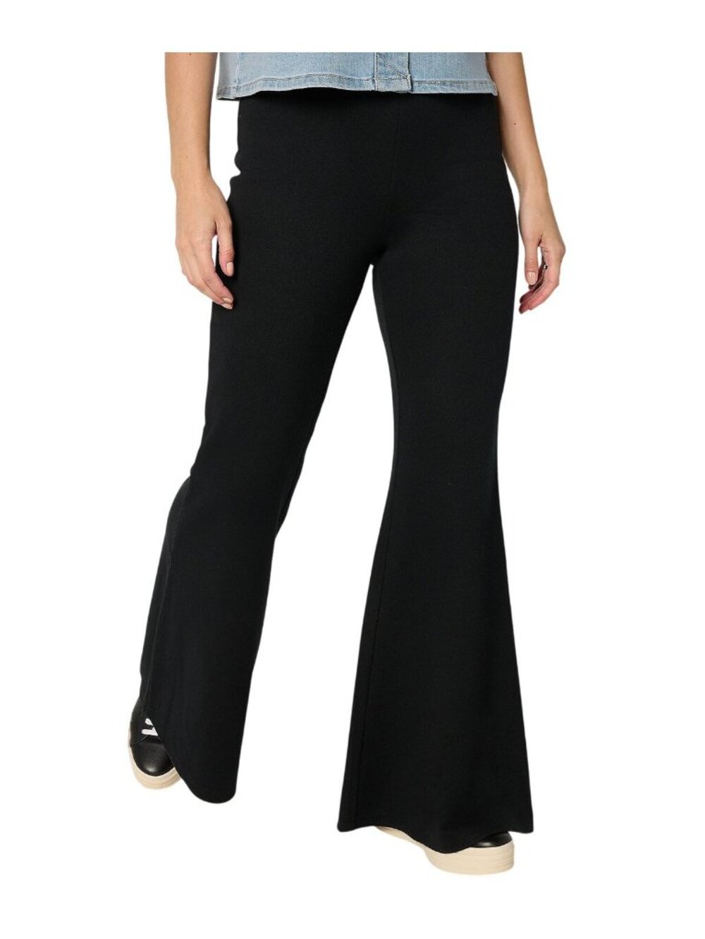 NEW Peace Love World Womens Petite Brushed Knit Pull-On Flare Pants Black PXL